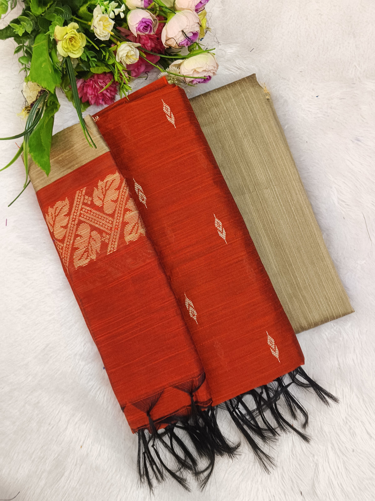 orange raw silk 3 piece set