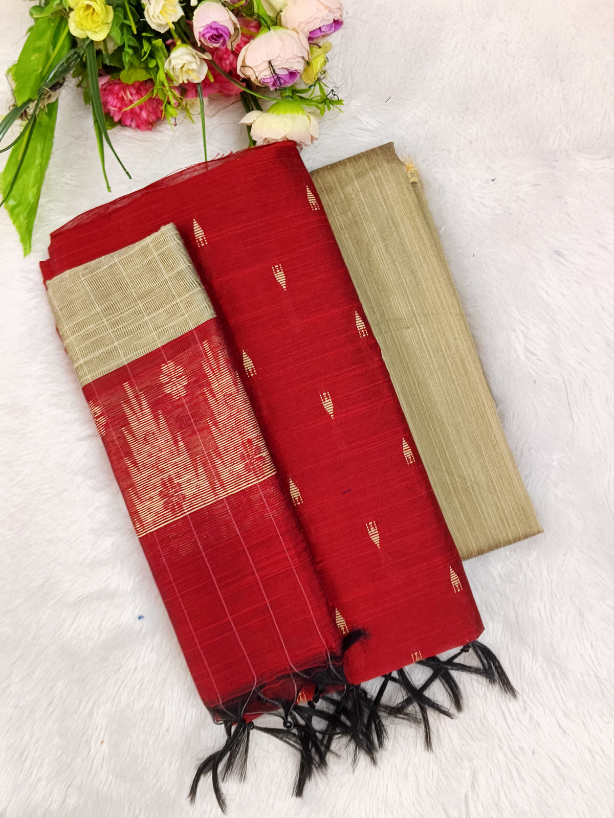red raw silk 3 piece set