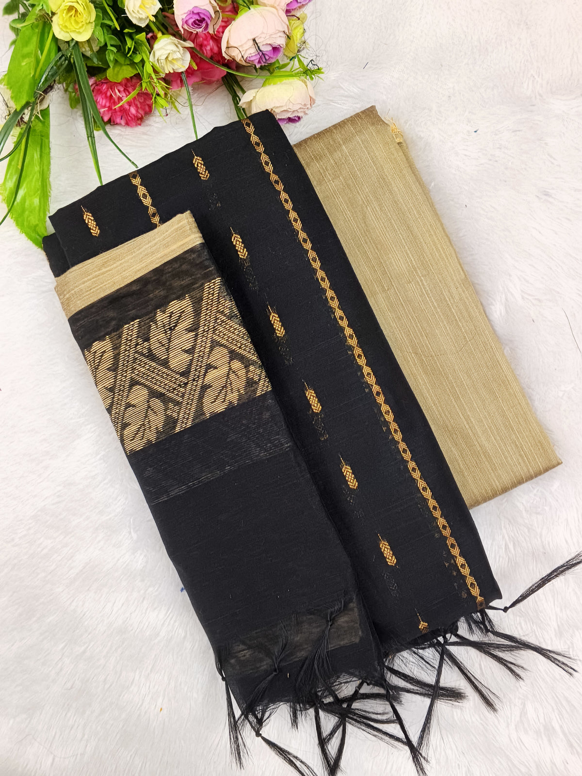 black raw silk 3 piece set