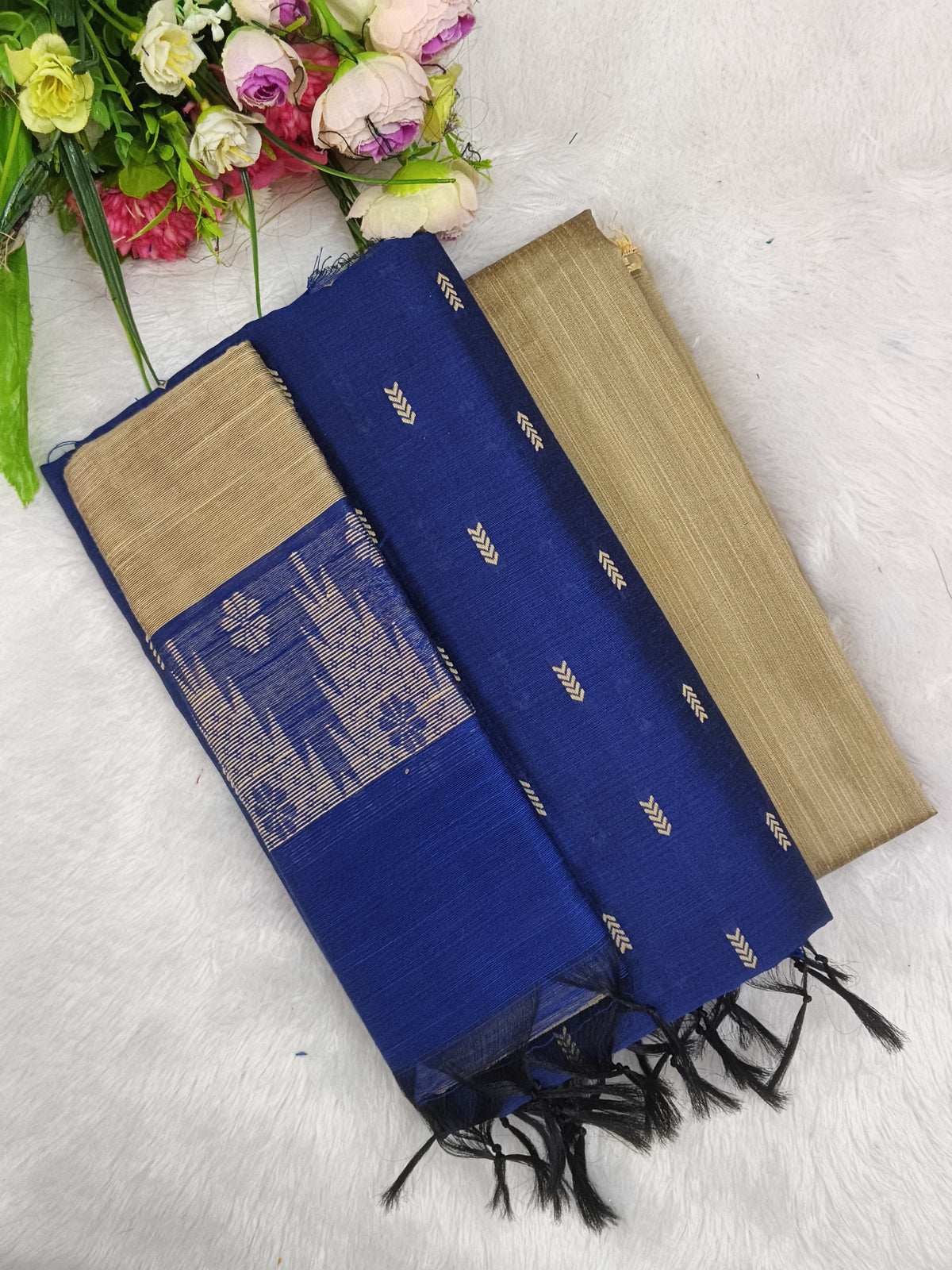 royal blue raw silk 3 piece set