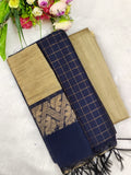 navy blue raw silk 3 piece set