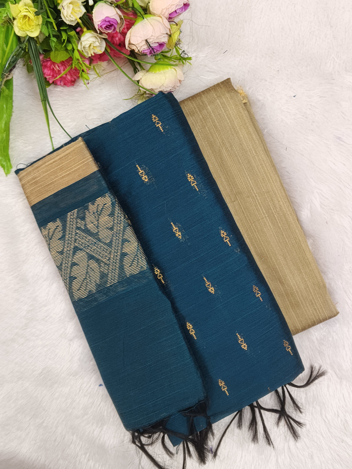 peocock blue raw silk 3 piece set