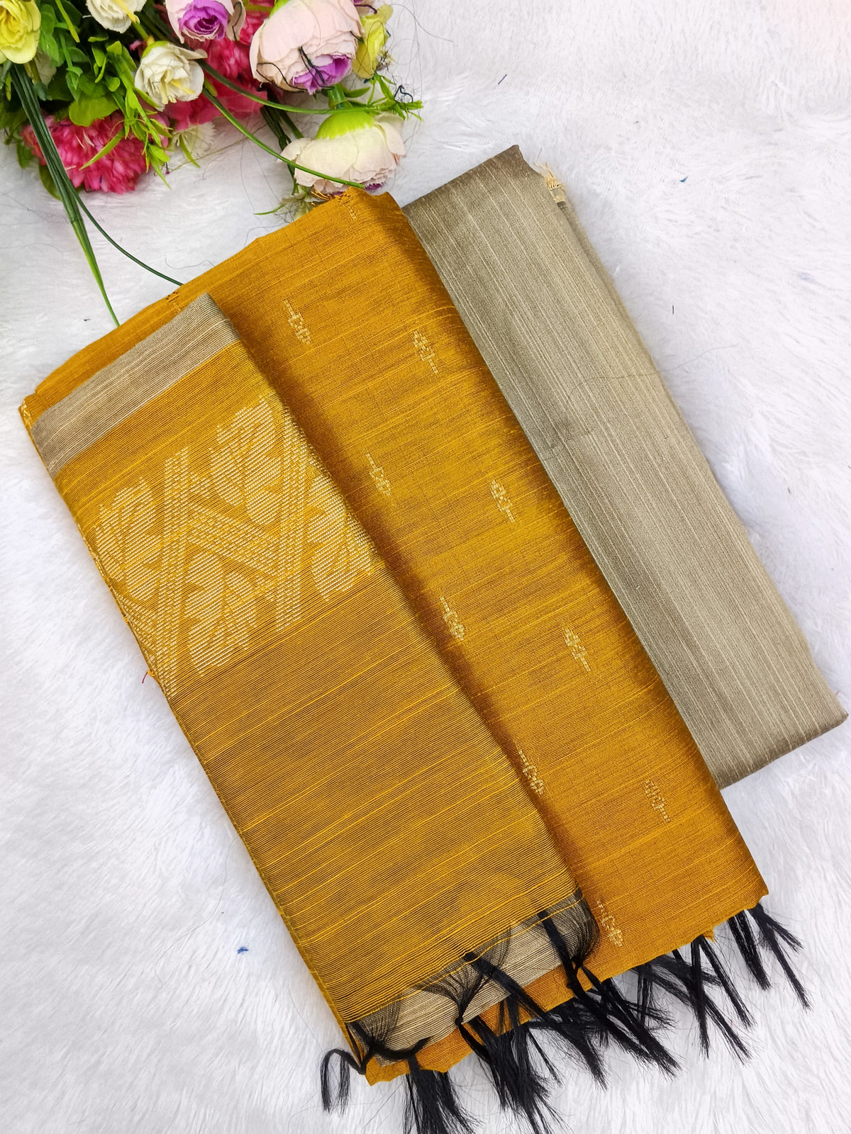 yellow raw silk 3 piece set