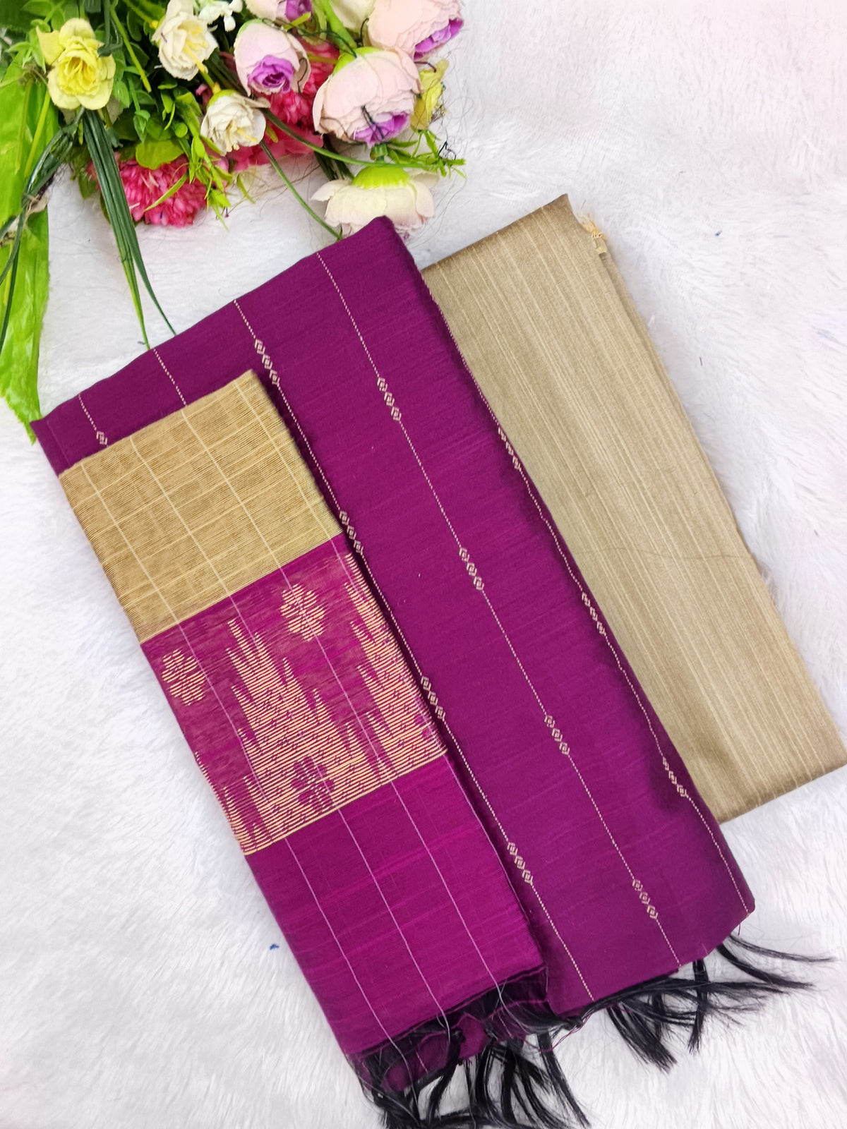 majanta pink raw silk 3 piece set