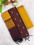 brown with yellow raw silk 3 piece set