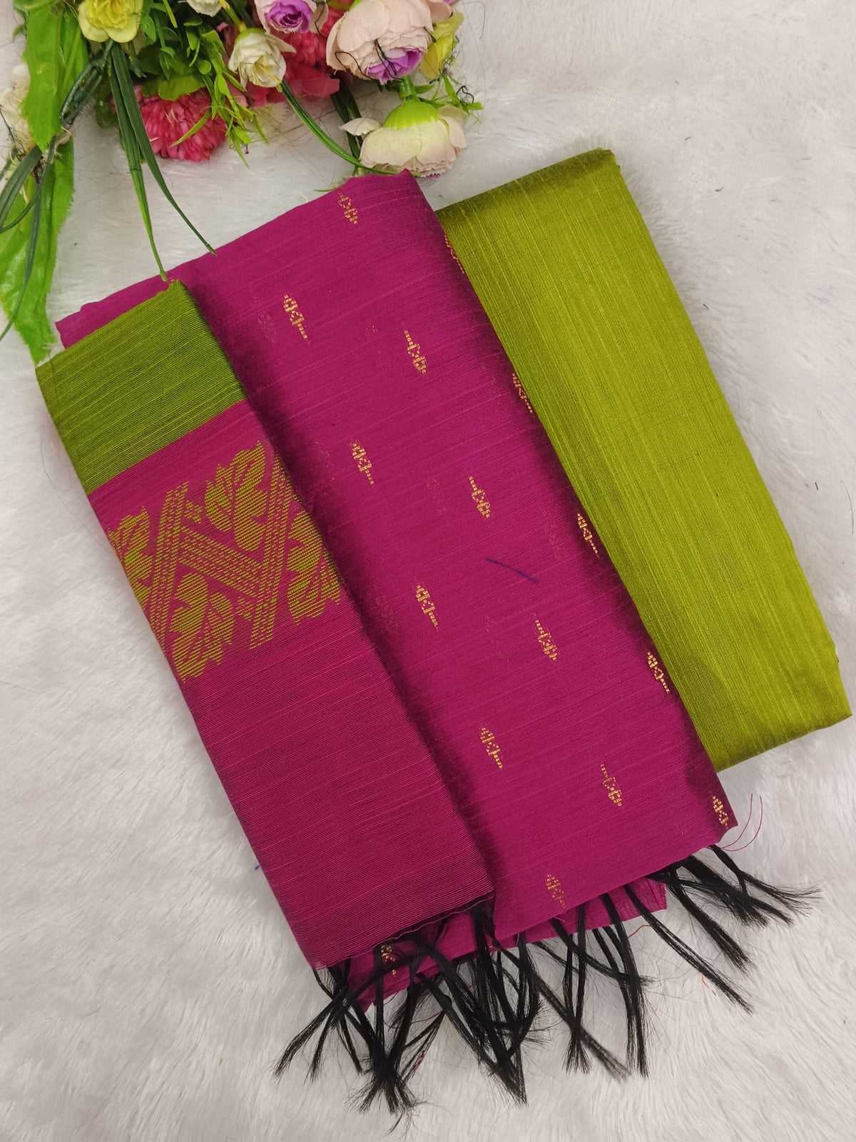 rose with olive green raw silk 3 pirce set