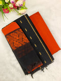 black with orange raw silk 3 piece set