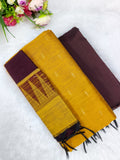 yellow with brownraw silk 3 piece set