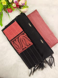 black with peech colour raw silk 3 piece set