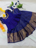Kids Pattu Pavadai Set in a luxurious Deep Violet/Indigo rich combo with Gold and Silver Zari work.