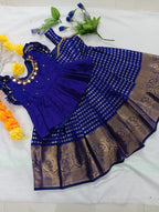 Kids Pattu Pavadai Set in a luxurious Deep Violet/Indigo rich combo with Gold and Silver Zari work.