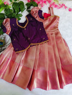Stunning Pink &amp; Purple Handloom Pattu Pavadai set