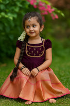 Stunning Pink &amp; Purple Handloom Pattu Pavadai set