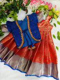 Royal Blue Red Kids Pattu Gown Set – One Gown with 5 Different Tops