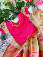 💖 Hot Pink &amp; Gold Pattu Pavadai – 4 Stunning Tops