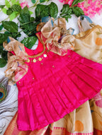 💖 Hot Pink &amp; Gold Pattu Pavadai – 4 Stunning Tops