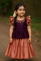 Stunning Pink &amp; Purple Handloom Pattu Pavadai set