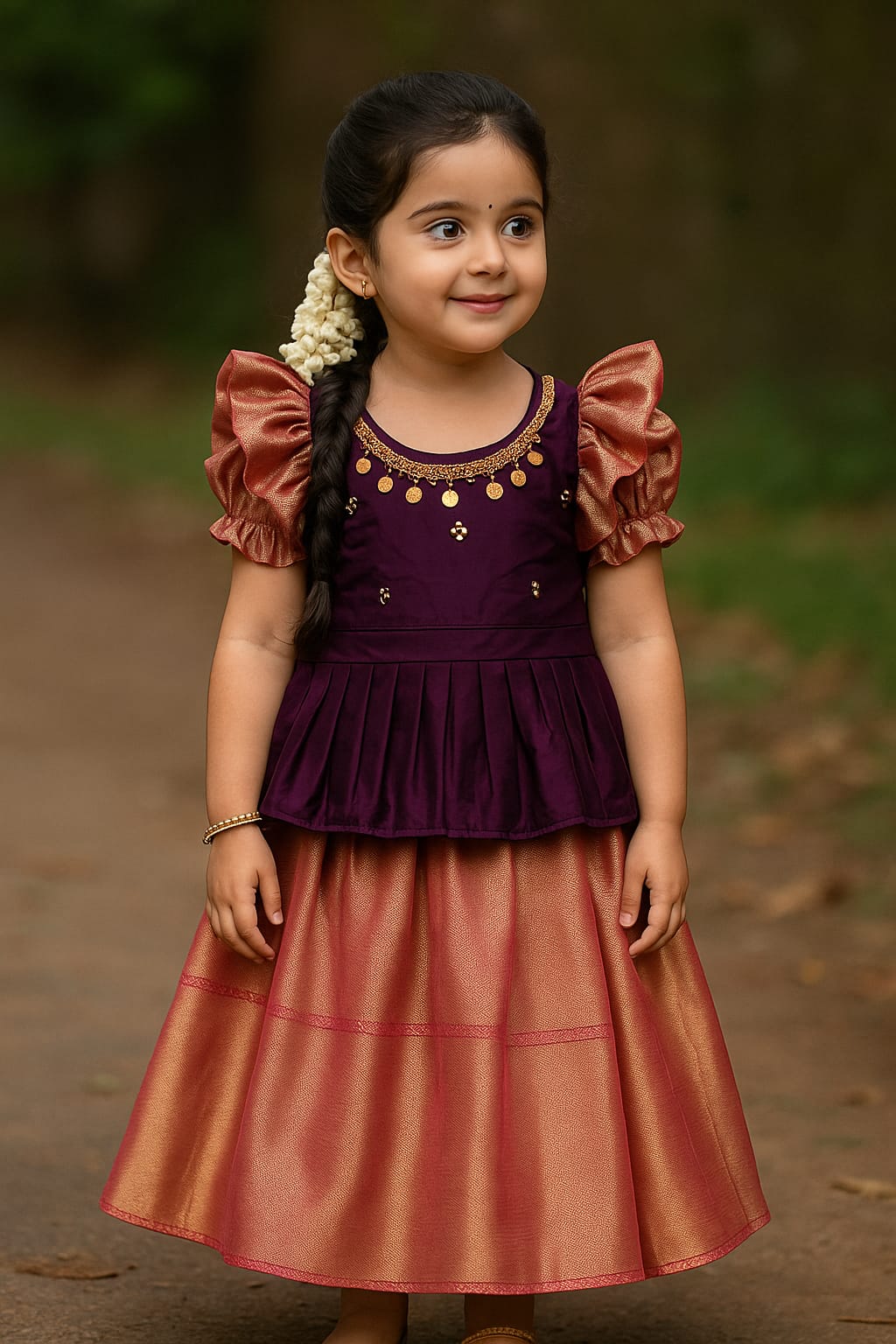 Stunning Pink &amp; Purple Handloom Pattu Pavadai set