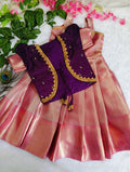 Stunning Pink &amp; Purple Handloom Pattu Pavadai set