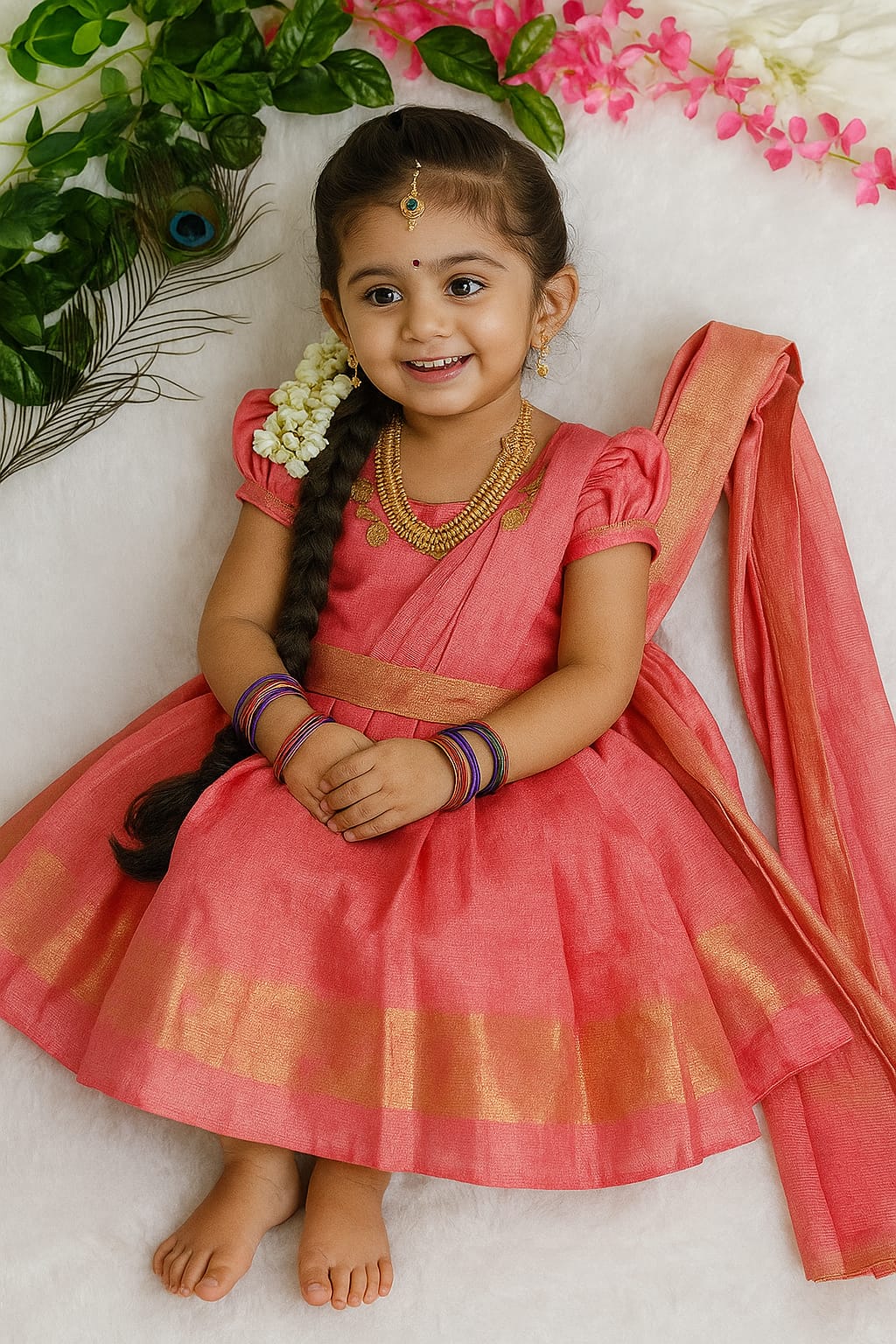 pink gown with duppata for kids