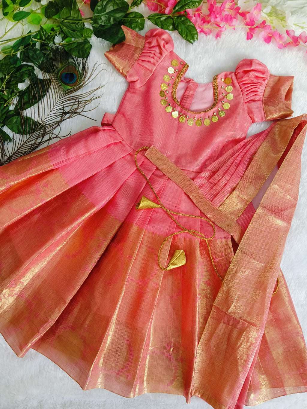 pink gown with duppata for kids