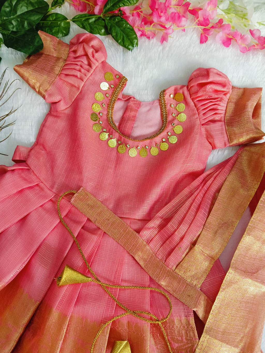 pink gown with duppata for kids
